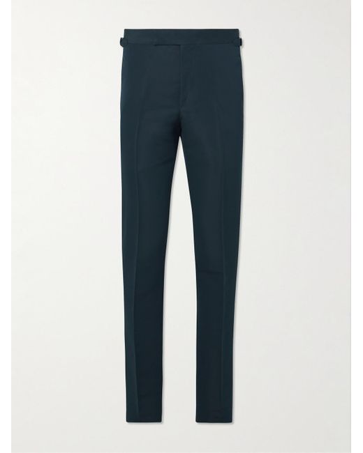 Tom Ford Blue O'connor Tapered Cotton And Silk-blend Trousers for men