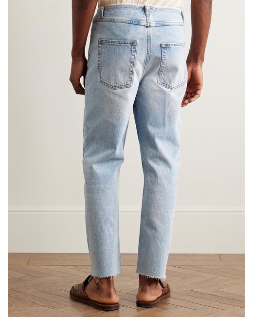 MANAAKI Blue Tapahi Cropped Slim-Fit Straight-Leg Jeans for men