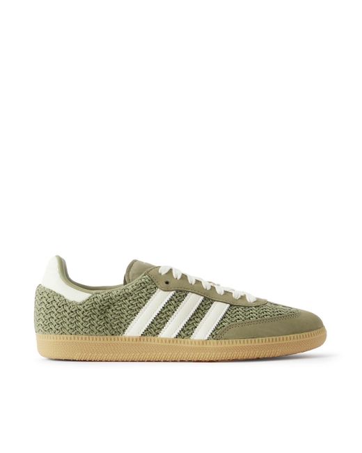 Adidas Originals Green Samba Og Nubuck And Leather-Trimmed Stretch-Knit Sneakers for men
