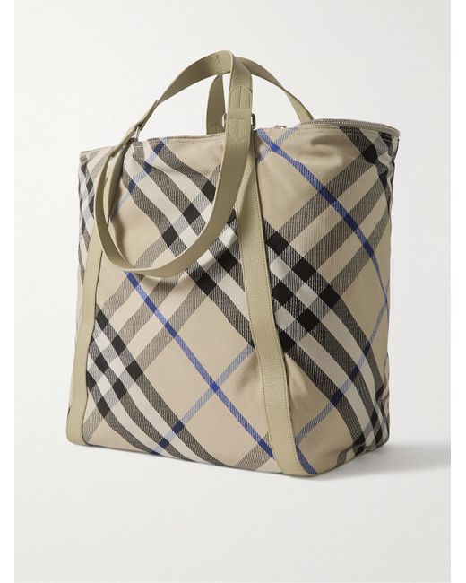 Burberry Natural Large Leather-trimmed Checked Jacquard Tote Bag for men