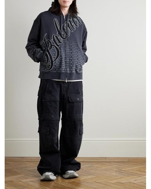 Balenciaga Blue Oversized Logo-Appliquéd Printed Cotton-Jersey Zip-Up Hoodie for men