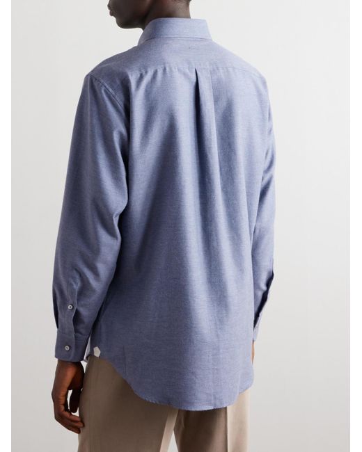 Camicia in denim di misto cotone e cashmere con collo button-down di Loro Piana in Blue da Uomo