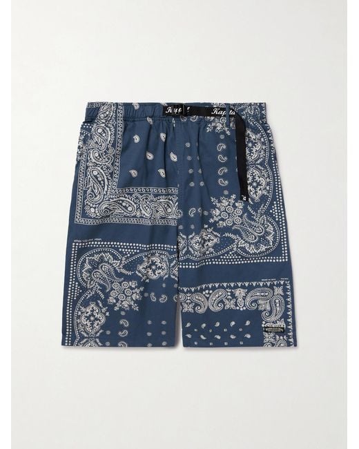 Kapital Blue Straight-Leg Belted Bandana-Print Patchwork Cotton-Twill Shorts for men