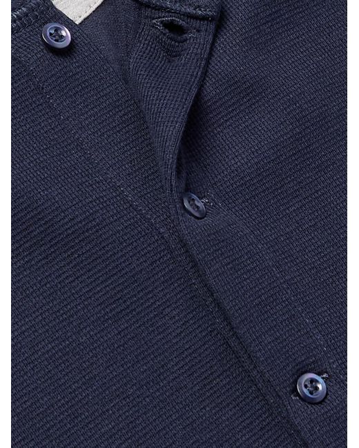 Brunello Cucinelli Blue Cotton And Silk-Blend Henley T-Shirt for men