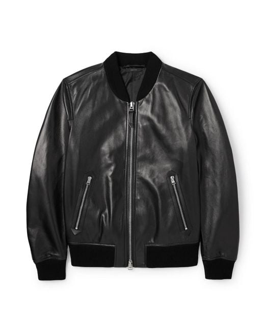 Tom Ford Black Leather Bomber Jacket for men