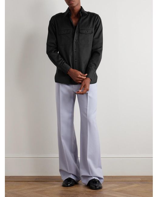 Tom Ford Black Cotton And Silk-Blend Twill Shirt for men