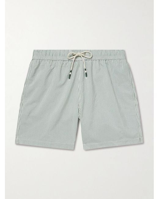Hartford Blue Slim-Fit Short-Length Striped Seersucker Swim Shorts for men