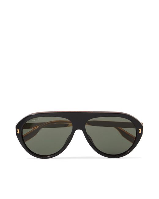 Gucci Gray Aviator-style Acetate And Gold-tone Sunglasses for men