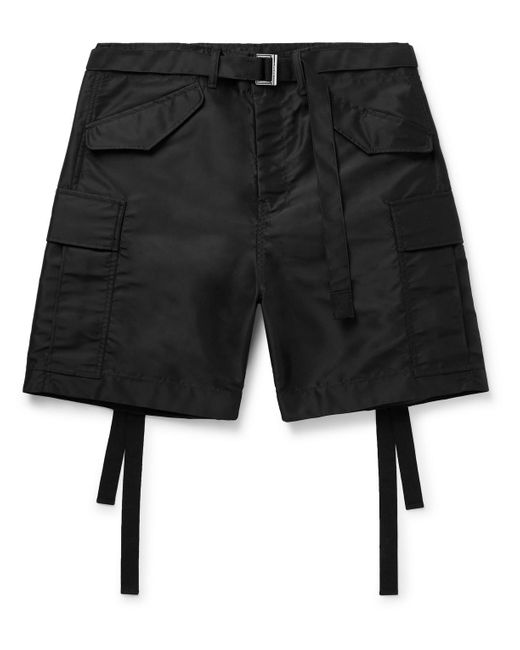 Sacai Black Wide-leg Belted Nylon Cargo Shorts for men