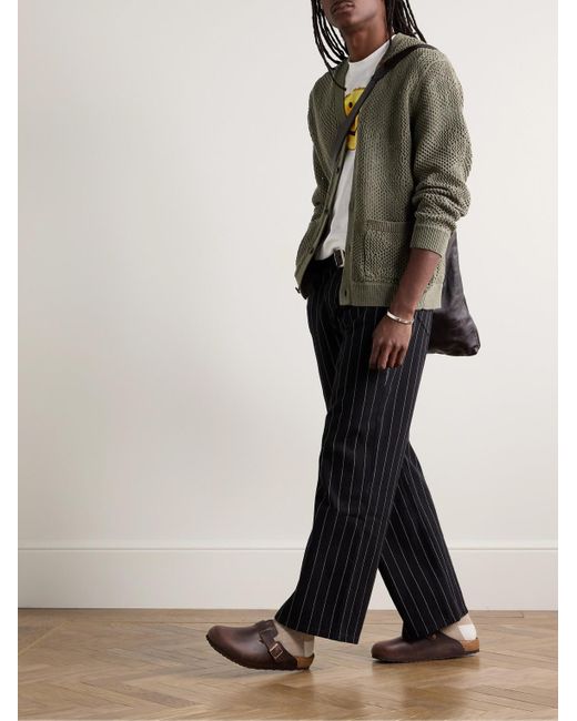 Beams Plus Green Argyle Open-knit Cotton And Linen-blend Cardigan for men