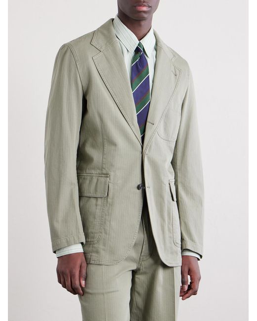 Drake's Green Games Herringbone Cotton Suit Jacket for men