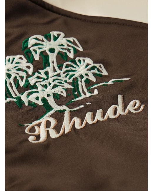 Rhude Brown Logo-Embroidered Colour-Block Satin Bomber Jacket for men