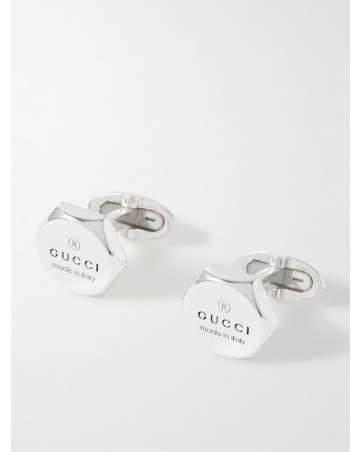 Gucci Natural Trademark Logo-engraved Sterling Silver Cufflinks for men