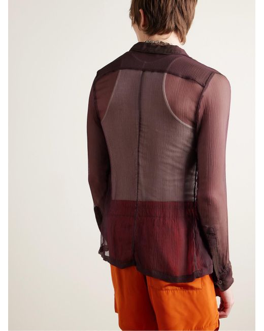 Camicia in crepon di seta lavato iridescente di Dries Van Noten in Purple da Uomo