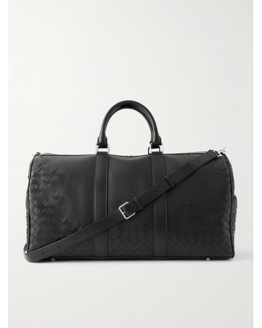 Bottega Veneta Black Intrecciato Leather Weekend Bag for men