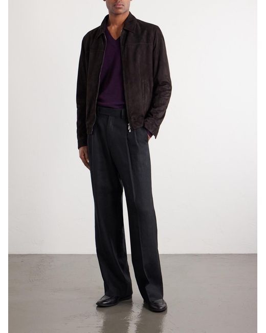 Thom Sweeney Black Suede Bomber Jacket for men