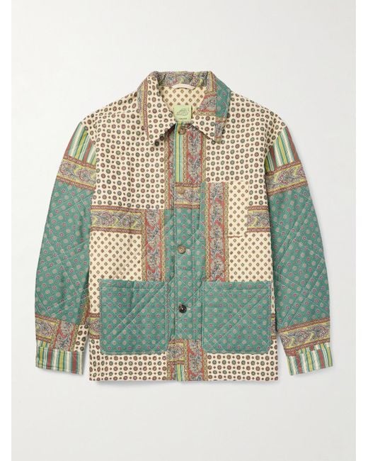 De Bonne Facture Blue Padded Quilted Printed Wool And Cotton-Blend Jacket for men