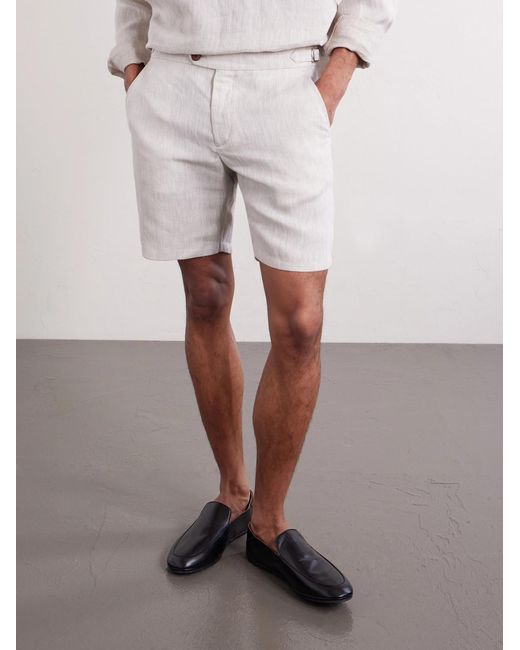 Mr P. White Straight-Leg Herringbone Linen Shorts for men