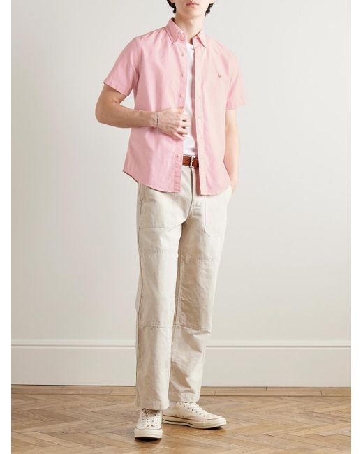 Polo Ralph Lauren Pink Slim-fit Button-down Collar Logo-embroidered Cotton Oxford Shirt for men