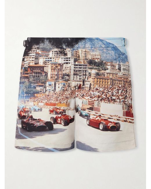 Orlebar Brown Gray Bulldog Straight-Leg Mid-Length Printed Swim Shorts for men
