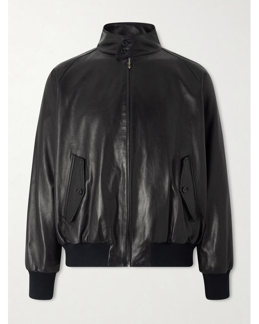 A.PRESSE Black Padded Leather Harrington Jacket for men