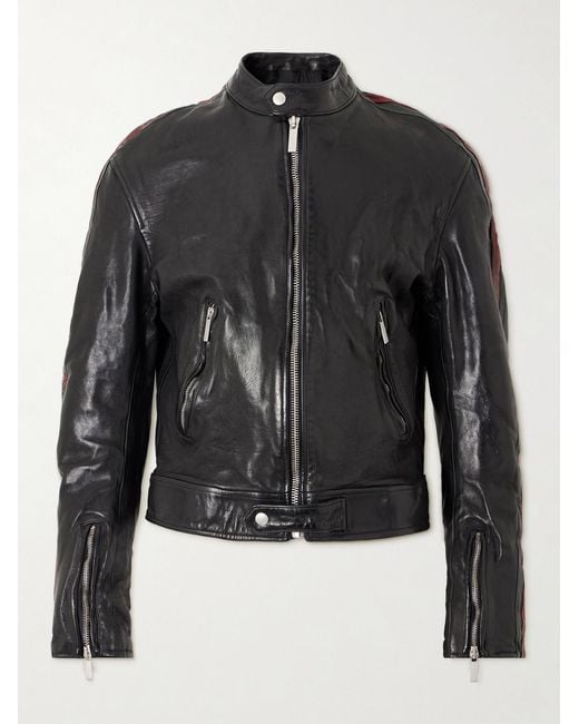 Gucci Black Webbing-trimmed Leather Bomber Jacket for men