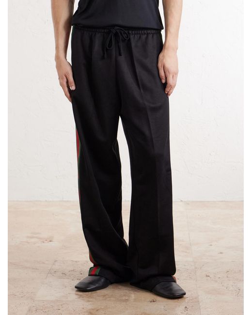 Gucci Black Webbing-Trimmed Silk And Cotton-Blend Trousers for men