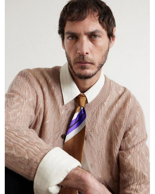 Dries Van Noten Natural 7.5Cm Striped Silk-Twill Tie for men