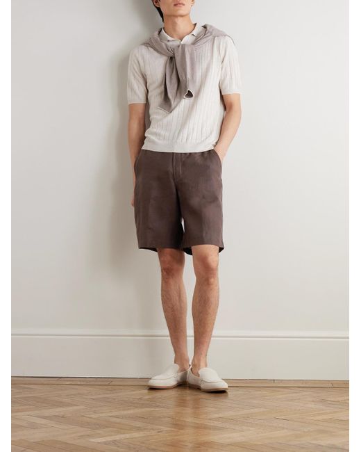 Loro Piana Brown Straight-Leg Linen Shorts for men