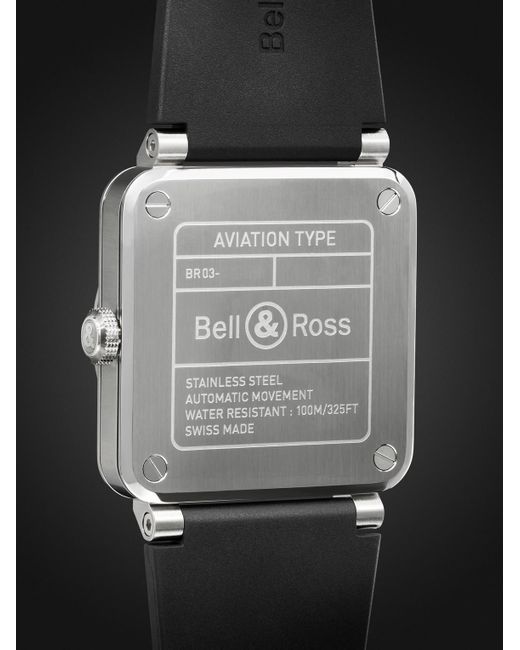 Bell & Ross Black Br 03 Automatic 41mm Stainless Steel And Rubber Watch for men