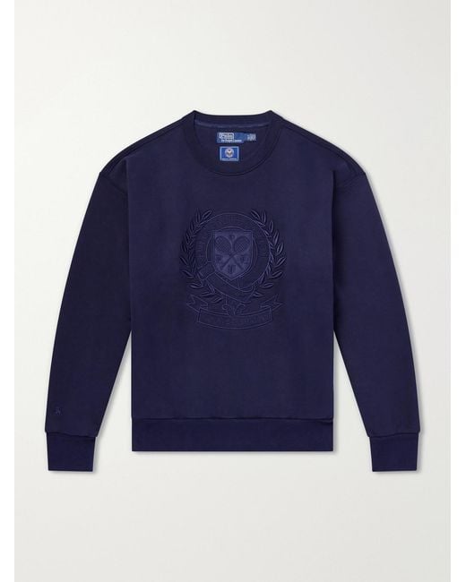 Polo Ralph Lauren Blue Wimbledon Logo-Embroidered Cotton Sweatshirt for men