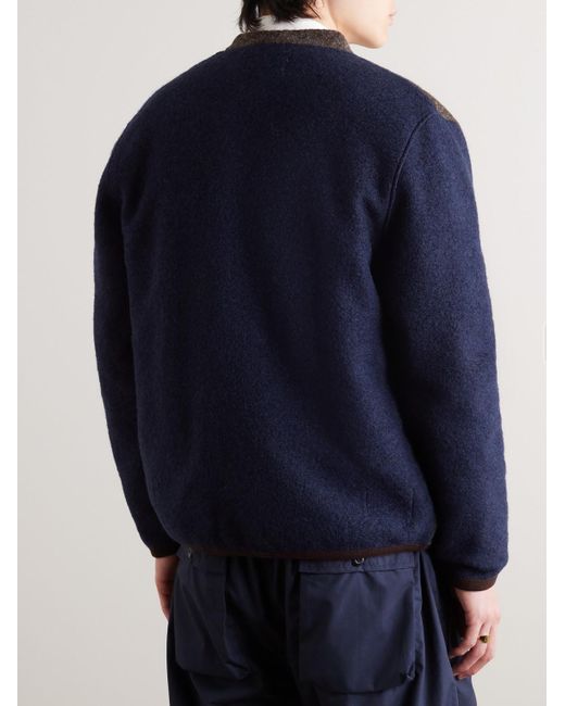 Universal Works Blue Colour-block Wool-blend Fleece Cardigan for men
