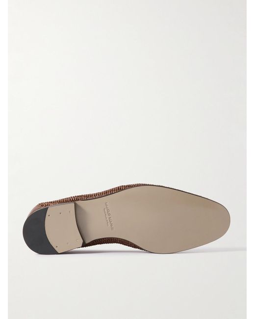 Manolo Blahnik Brown Mario Leather-Trimmed Raffia Loafers for men