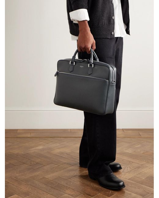 Serapian Black Cachemire Full-Grain Leather Briefcase for men