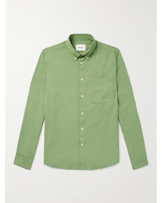 NN07 Green Arne 5655 Button-down Collar Organic Cotton And Modal-blend Shirt for men