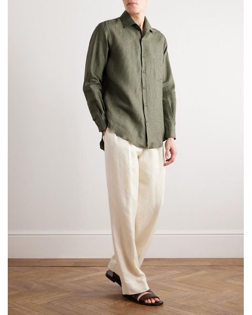 Loro Piana Green André Arizona Linen Shirt for men