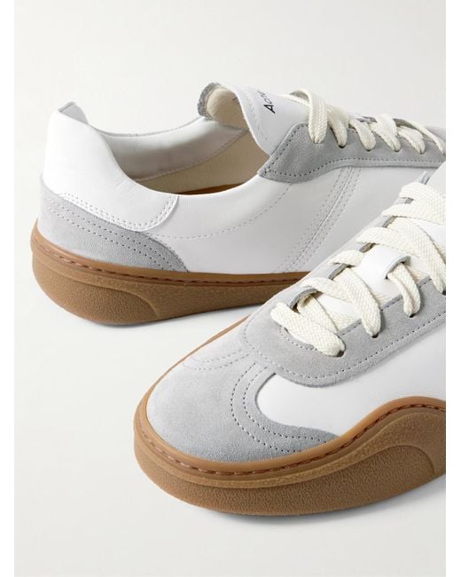 Acne White Bars Low Suede-Trimmed Leather Sneakers for men