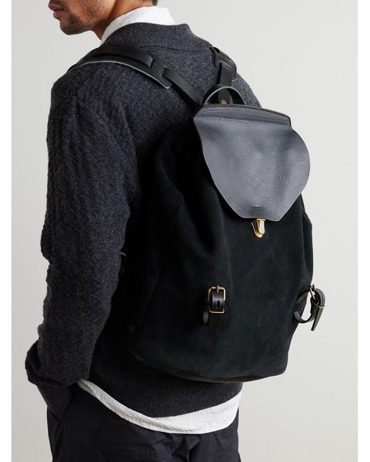 Bleu De Chauffe Black Zibeline Suede And Full-Grain Leather Backpack for men