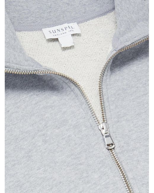 Sunspel Gray Cotton-Jersey Half-Zip Sweatshirt for men