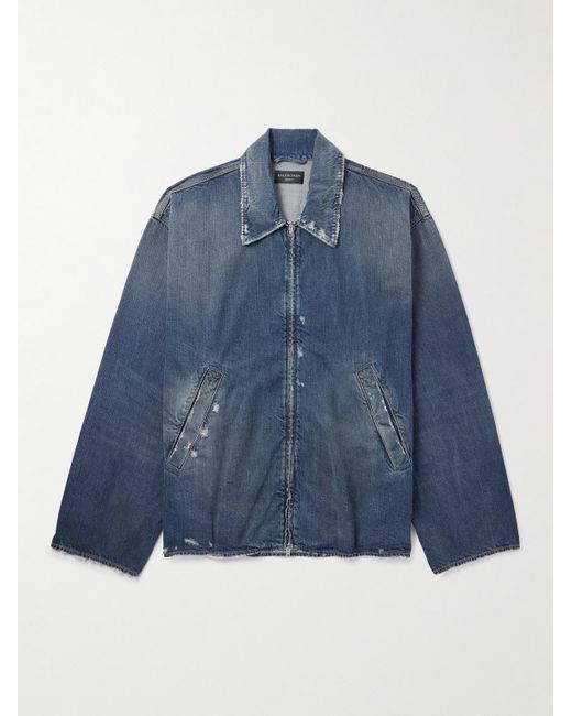Balenciaga Blue Oversized Distressed Denim Jacket for men