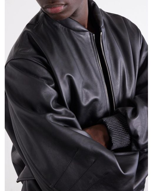 424 Black Leather Bomber Jacket for men