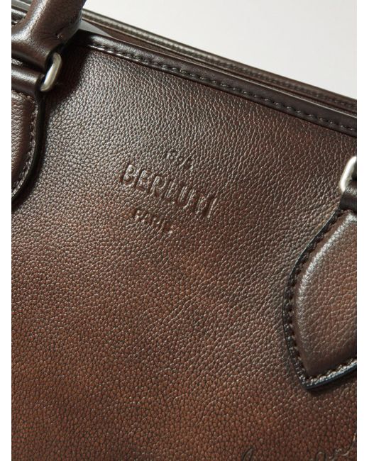 Berluti Brown Overnight Scritto Venezia Softy Leather Weekend Bag for men