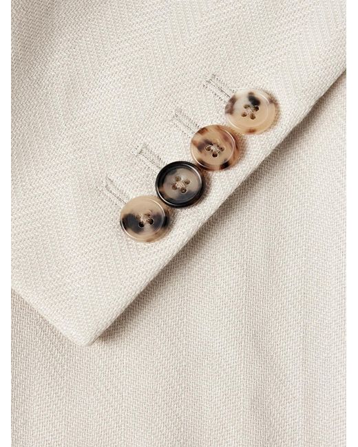 Paul Smith Natural Double-breasted Herringbone Linen And Cotton-blend Blazer for men
