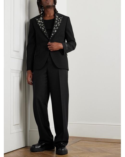 Versace Black Crystal And Bead-Embellished Grain De Poudre Wool Suit Jacket for men
