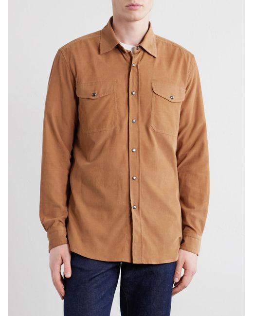 Caruso Brown Cotton-corduroy Shirt for men