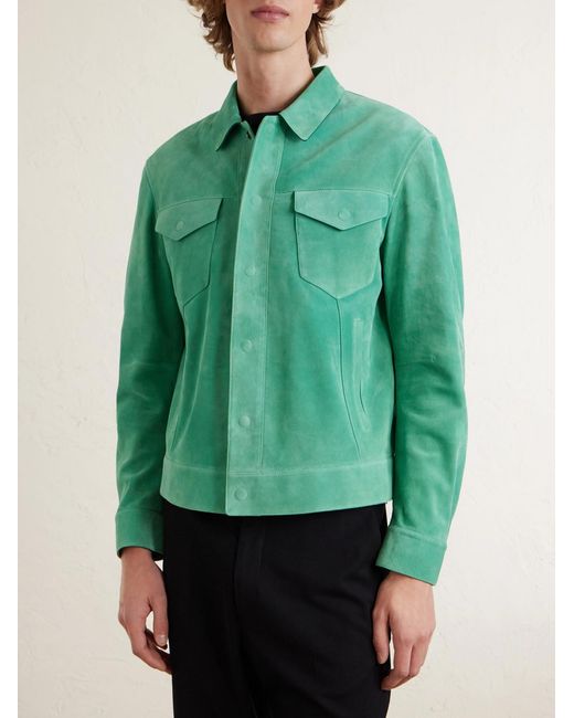 Tom Ford Green Slim-fit Suede Jacket for men