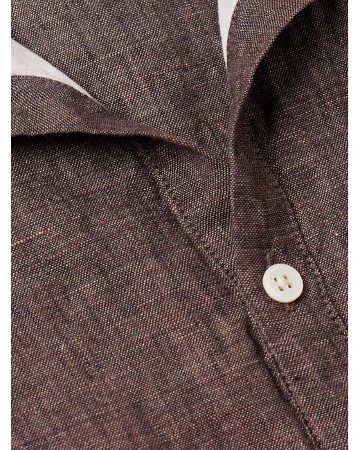 Camicia in lino con collo alla coreana e mezzo cannoncino Kos di Massimo Alba in Brown da Uomo