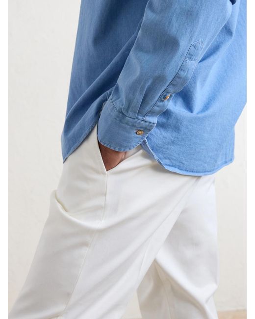De Petrillo Blue Cotton-Chambray Shirt for men
