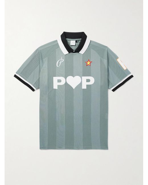 Pop Trading Co. Blue Sportif Logo-Detailed Appliquéd Mesh And Jersey T-Shirt for men