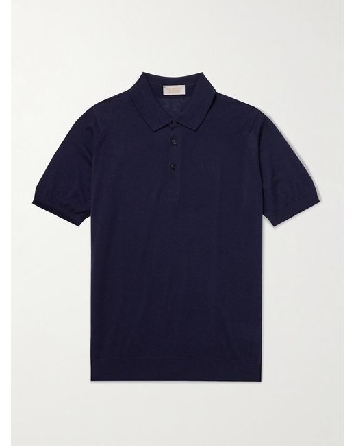 John Smedley Blue Cotton And Cashmere-blend Polo Shirt for men